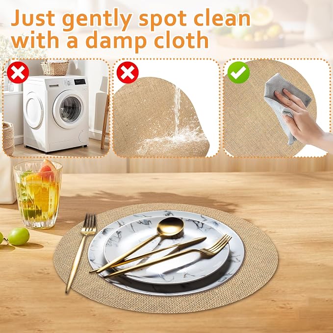 100 Pcs Round Burlap Placemats 11.8 Inch Bulk Burlap Reusable Placemats Circle Brown Table Mats Rustic Table Decorations for Dinner Wedding Farmhouse Table Decor
