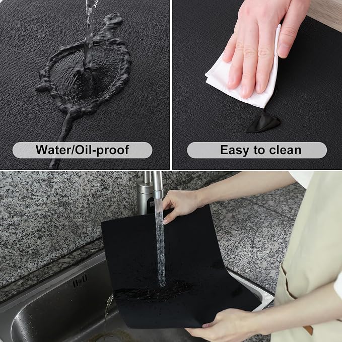 Homaxy PU Faux Leather Placemats for Dining Table, Set of 4, Black | Waterproof Wipeable Washable Table Mats, Easy to Clean Anti-Slip Place Mats, 11.8" x 17"