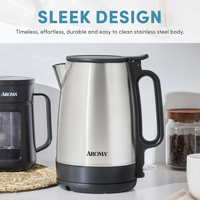 AROMA® 1.7-Liter Electric Kettle with Rapid Boil and Auto-Shut-Off in Stainless Steel (AWK-1401SB)