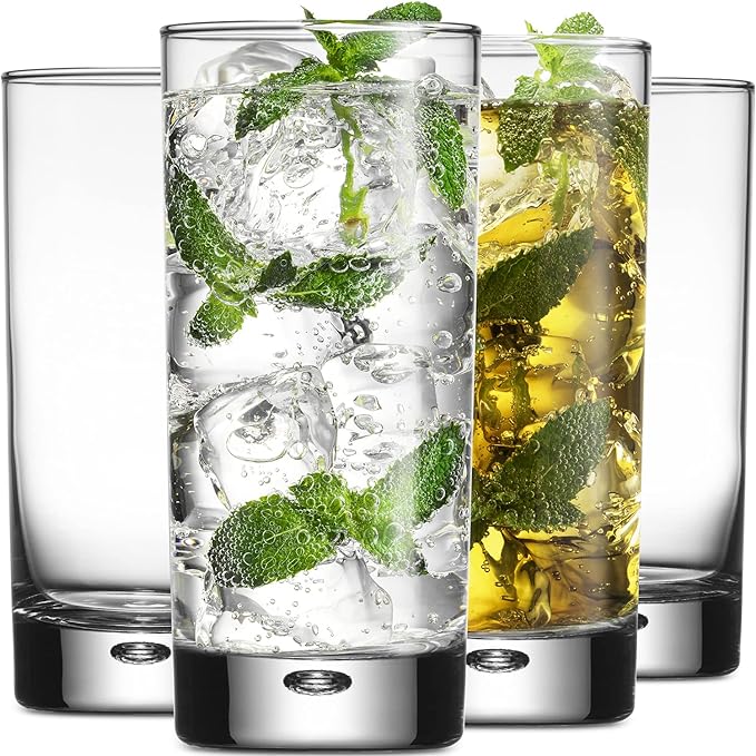 Home Essentials & Beyond Highball Glasses set of 4, 17 oz Drinking Glasses, Red Series Heavy Bubble Base