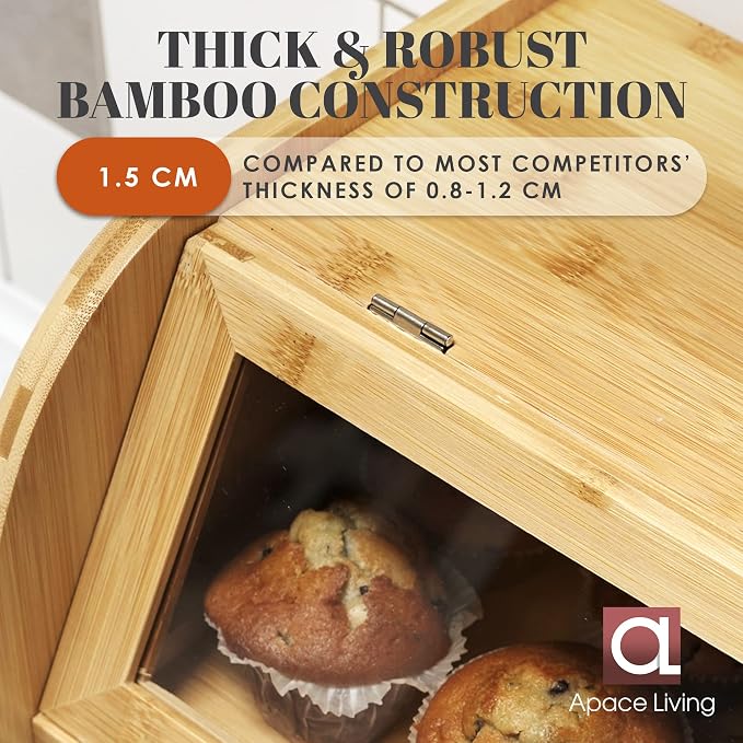 Arise Bamboo Wooden Bread Box for Kitchen Countertop, Extra Large 2-Shelf | Bread Storage Container with Clear Windows & Air Vents, Bread Bin & Keeper, Keeps Bagels, Rolls & Buns Fresh, Self Assembly