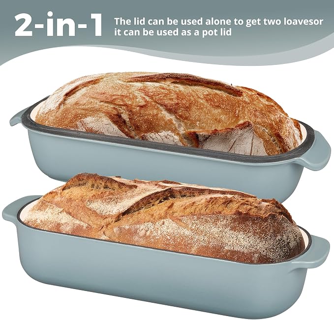 EDGING CASTING Enameled Cast Iron Loaf Pan with Lid, Bread pan, Dutch Oven Bread pan for Homemade Sourdough Bread Baking, 12.5x5.5 inch, 5qt, Seasalt