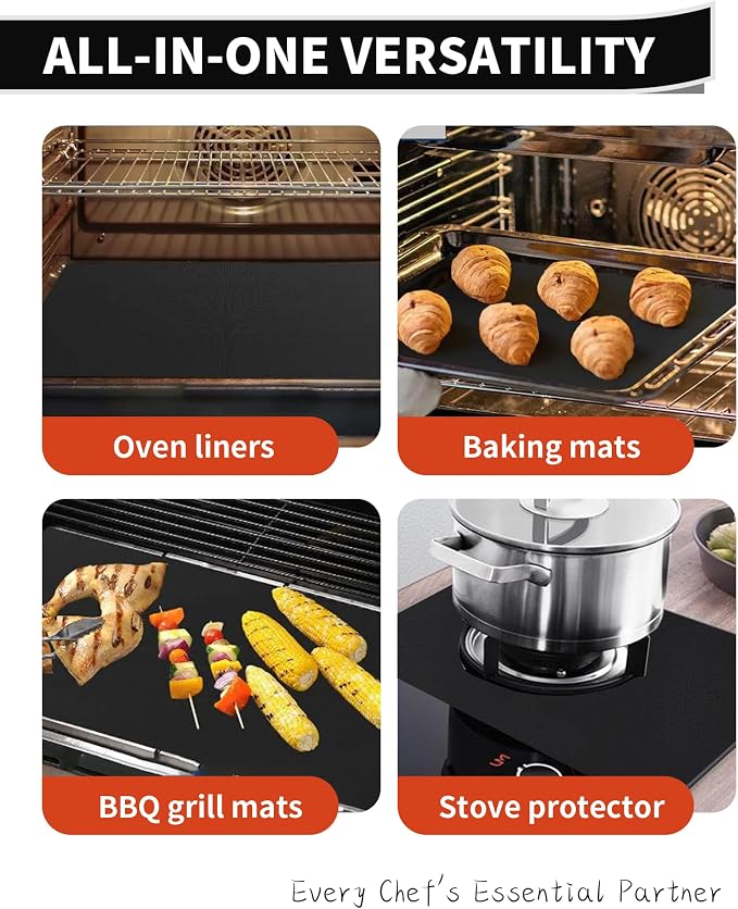 Buself Large Roll-Up Oven Liners – 17” x 75” Non-Stick, Reusable Heavy Duty Mats for Oven Bottom, Toaster & Oven Types – BPA & PFOA Free Kitchen Accessory (Black)