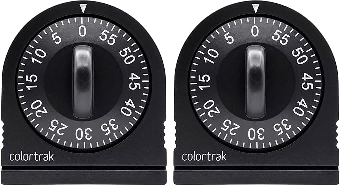 Colortrak 60 Minute Wind Up Timer, 2 Pack, No Batteries Required, Black | Mechanical Visual Countdown for Salon Color Processing, Chemical Services, Tanning, Kitchen & Kids Activities