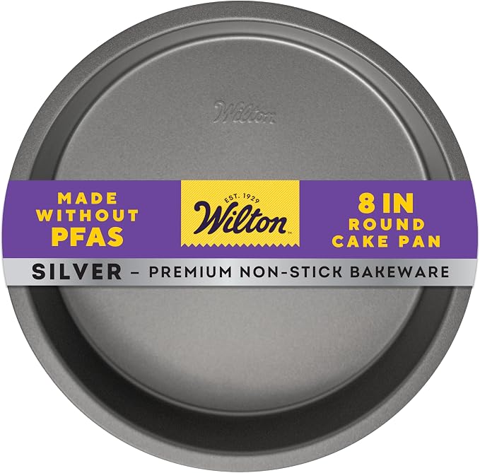 Wilton Silver Non-Stick Round Cake Pan, Made Without PFAS, 8 in. | Non-Stick Steel Bakeware, Dishwasher Safe with 5-Year Limited Warranty, Perfect for Round Layer Cakes & Cheesecakes
