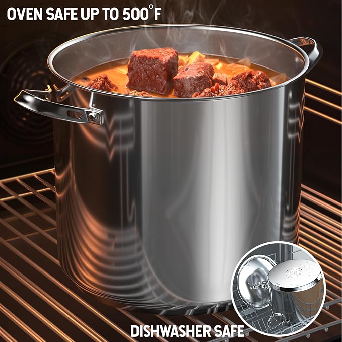 Cooks Standard Large Stainless Steel Cooking Pot - Heavy Duty Handles | 12 Quart Stainless Steel Stock Pot with Lid, Deep Big Cookware for Seafood Boils, Corn, Stews, and Large Family Gatherings