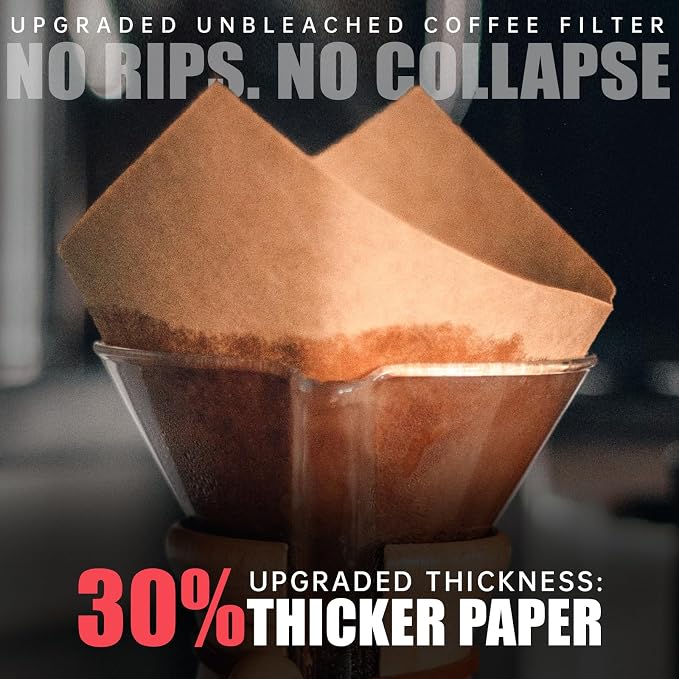200 ct Coffee Filters, for Pour-Over Coffee Makers, 5-13 Cups | Upgraded Thickness for Purer Coffee, Preventing Tears or Collapse, Hassle-Free Pre-Folded Design, Natural Food-grade Pulp