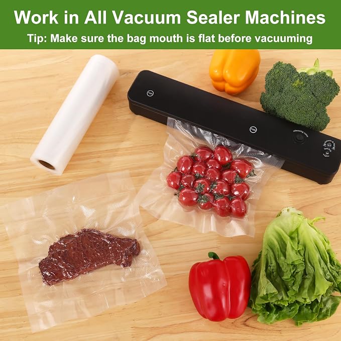 Vacuum Sealer Bags for Food Storage, 3 Rolls 8" x 33', Cut-to-Size Bags | 3Mil Embossed BPA-Free Puncture-Resistant Rolls, Universal Fit for Sous Vide, Meal Prep, Freezer Storage & Food Preservation