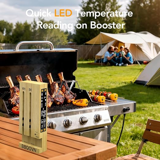Smart Wireless Meat Thermometer,WiFi Unlimited Range Sub-1G (10X Stronger Than Bluetooth) 7 NIST-Certified Sensors ±0.5°F Accuracy with Smart Base for BBQ (Honey Bamboo, 1PACK)