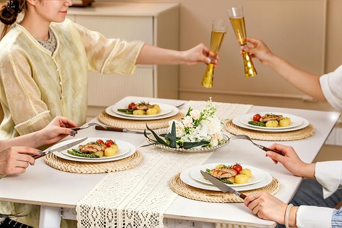 FHGNYSM Ivory Bone China Dinnerware Set for 4, | microwave and dishwasher safe, 1800°F vitrified dishes, BPA free dinnerware for Kitchen, Wedding and Housewarming