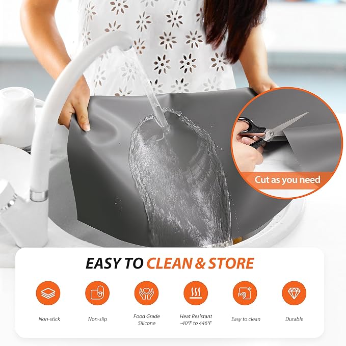 Silicone Mat Roll, Heat Resistant Kitchen Countertop Protector | 17IN X 5FT, Grey | Non-Slip Table Mat Desk Saver Pad, Multi-functional Cuttable Silicone Mats, Craft Mat