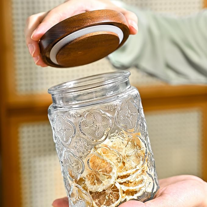 Glass Storage Containers With Lids, Glass Jars With Lids, 24oz, Set Of 3 | Airtight Glass Food Storage Containers, Kitchen Canisters For Sugar, Coffee, Tea, Spice, Flour, Candy, Pasta, Cereal