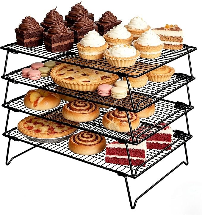 4PCS Cooling Racks for Baking and Cooking 16"x10" Stackable Cookie Rack | Cookie Cooling Wire Rack for Pizza Cake Roasting, Oven and Dishwasher Safe Baking Supplies