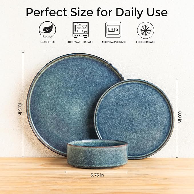 AmorArc Ceramic Dinnerware Sets for 8,24 Piece Plates and Bowls Sets Dishes | Stoneware Handmade Reactive Glaze Dishes Set | Highly Chip and Crack Resistant | Dishwasher & Microwave Safe
