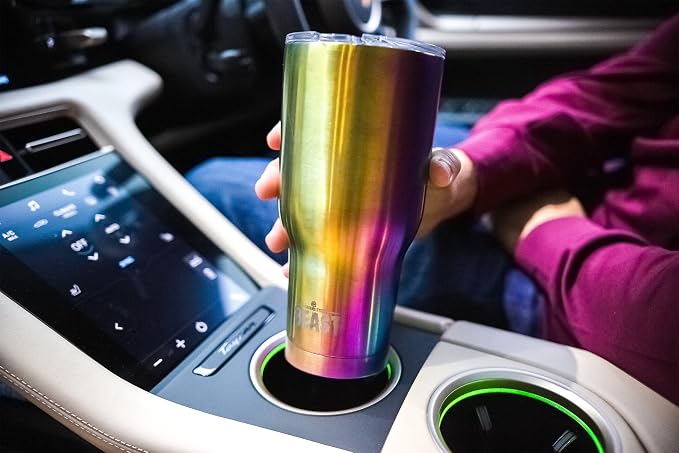 Beast 40 oz tumbler - Vacuum Insulated Tumbler with Straw - Leak Proof Stainless Steel Travel Mug - Double Wall Iced Coffee Cup - Reusable Water Bottle - Gifts for Mom, Women and Men (Rainbow)
