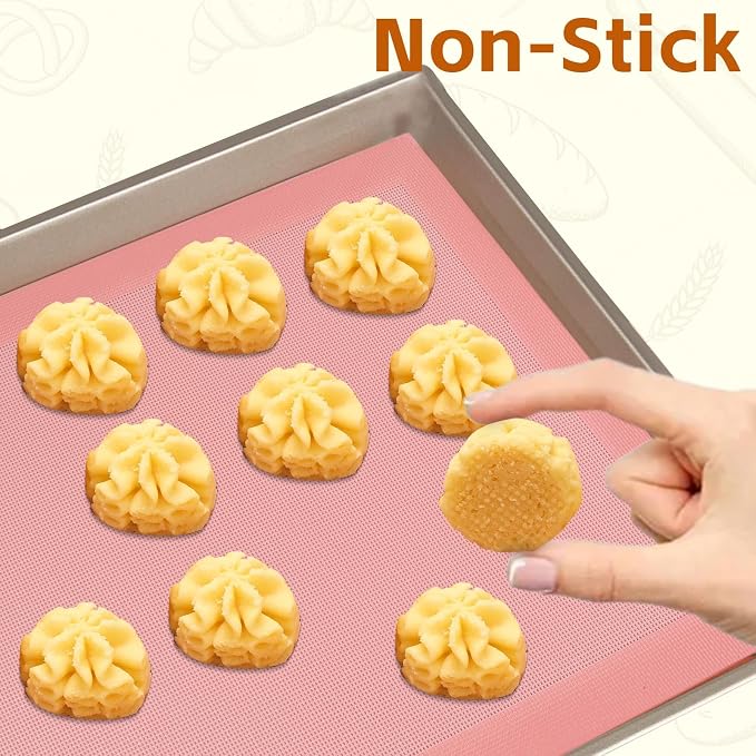 2PCS 15.7"x11.8" Perforated Baking Mats, Silicone Half Sheet Pan Pink | Hollow Out Reusable Oven Liners Heat Resistant Non-Stick Mat for Making Cookie/Bread/Pizza/Macaron/Pastry/Eclair