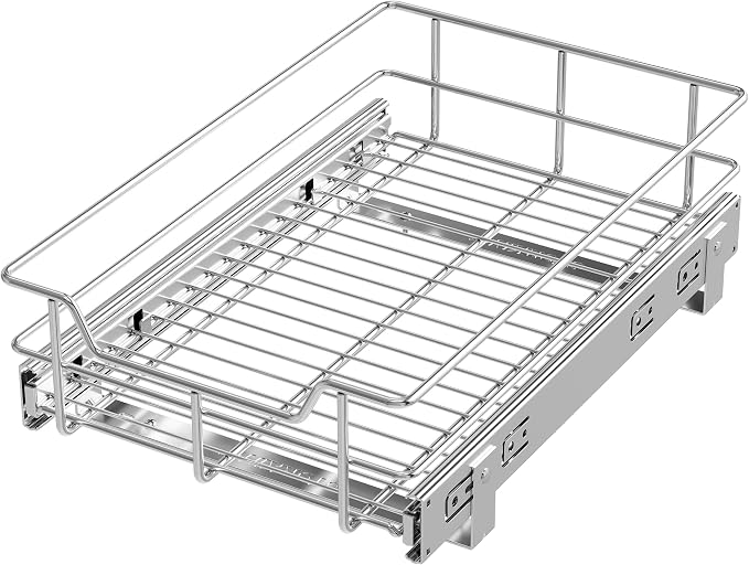 Pull Out Cabinet Organizer 11" W X 17" D, Chromed, Full Slide Out Drawers | For Kitchen Organizers and Storage, Pull Out Drawers For Cabinets Capacity Heavy Duty Caddy, Cabinet Shelves, Bathroom Pantry