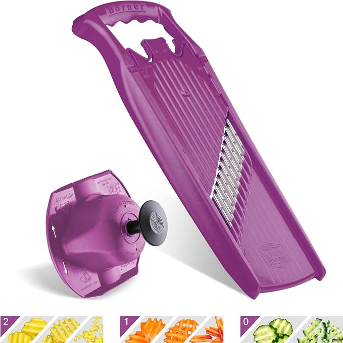 Börner by Reston Lloyd Wave-Waffle Power Line • Crinkle Cut/Spirelli Vegetable Slicer & Food Safety Holder • Slicer for Wave Waffle Cut Style • Multiple Thickness Options • Made in Germany, Purple