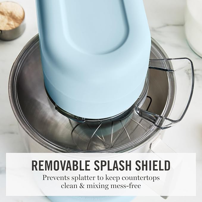 Martha Stewart 5.3QT Tilt Head Stand Mixer, 12 Speeds, Stainless Steel Bowl | Dough Hook, Stainless Whisk, Beater, Removable Splash Shield, Bread, Cake & Whipping, Electric Kitchen Mixer, Sky Blue
