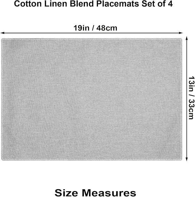 Cloth Placemats Set of 4, Cotton Linen Blend Place Mats, Light Gray | Machine Washable, Double Layered, Heat Resistant, Fabric Dining Table Mats for Kitchen, Indoor & Outdoor, 13" x 19"