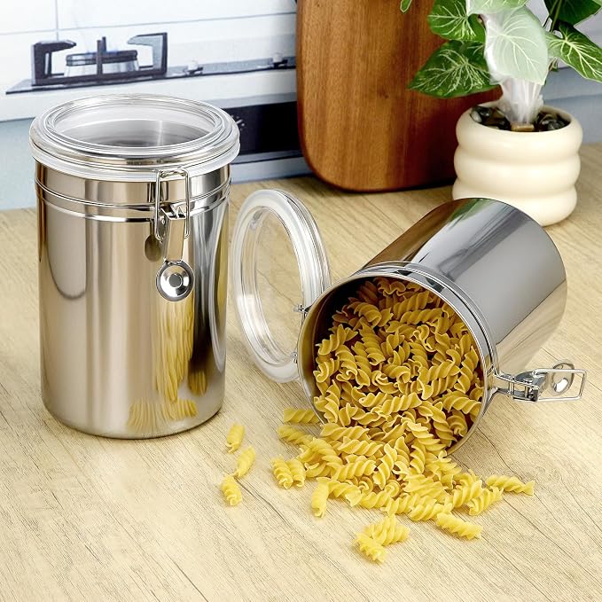 QWORK 62oz Stainless Steel Airtight Canister, Kitchen Storage Canister for Flour Coffee Beans, 5" x 7.5"