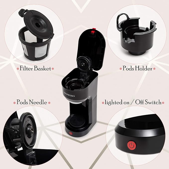 Mixpresso Single Serve Coffee Maker K Cup Coffee Maker for K Pods & Grounds | Compact 800W White Coffee Machine with 14 Oz Water Tank, Fast Brew & Auto Shut-Off, Small Design for Travel RV, Office& Dorm