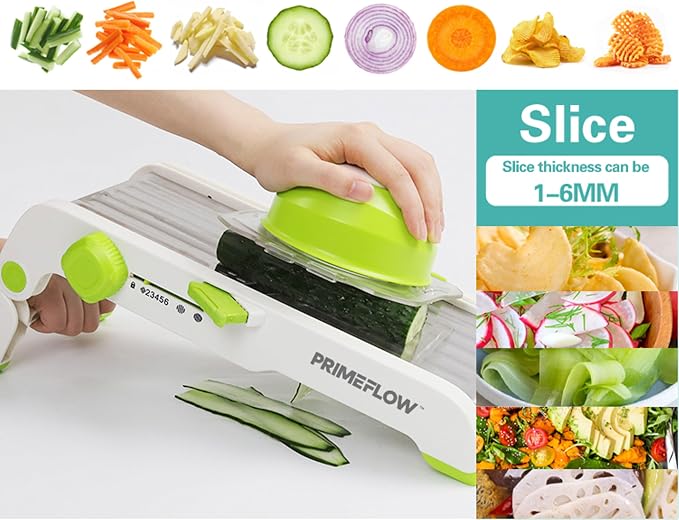 Mandoline Slicer for Kitchen — Adjustable Stainless Steel Vegetable Slicer with Safety Guard | 6 Thickness Settings | Julienne, Slice, Dice & Crinkle Cut | Compact & Foldable Food Slicer