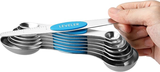 Spring Chef Stainless Steel 8 Magnetic Measuring Spoons for Kitchen, Teal | Dual Sided Metal Teaspoon & Tablespoon Measuring Spoons with Leveler for Dry & Liquid Ingredients, Stackable, Dishwasher Safe
