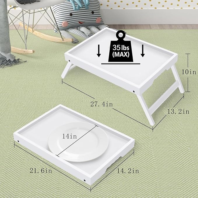 Artmeer FSC 100% Bamboo Bed Tray with Folding Legs, X-Large, White | X-large FSC 100% bamboo bed tray with folding legs, handles and extra legroom for meals, laptops and reading.