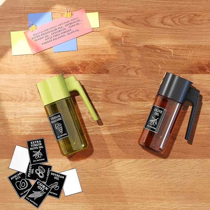 2-Pack 2-in-1 Oil Sprayer & Dispenser Dark Glass Fine Mist No-Drip | Two 500ml dark glass bottles for BBQ, salad, outdoor meals, oil & vinegar; food-safe, 304 filter, wide-mouth refill/cleaning.