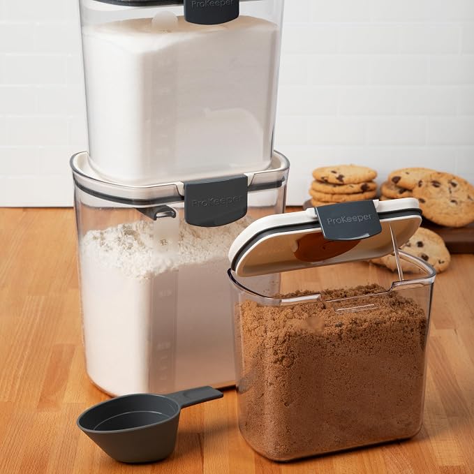 ProKeeper 3 Piece Baker's Storage Set, Airtight Sealed Storage Containers | Includes Flour, Sugar, And Brown Sugar Storage Containers, Stackable for Easy Organization, Dishwasher Safe