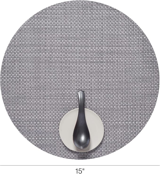 Chilewich Basketweave Placemats, Woven Round Placemats Set of 4 | Reusable, Stain-Resistant, Indoor/Outdoor Tabletop Protection, Shadow, 15"
