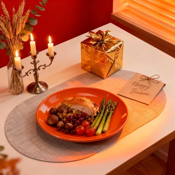 DOLOPL Oval Placemats Set of 6, Gray Faux Leather Table Place Mats | Reversible, Wipeable & Washable, Heat Resistant, Waterproof, 17"x11.8", Modern Neutral Style for Kitchen, Dining Table