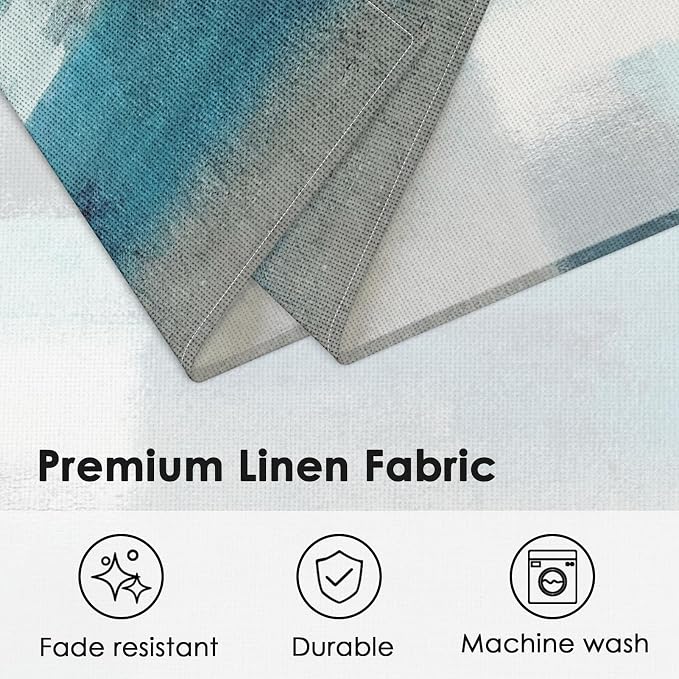 Emvency Farmhouse Placemats Set of 6, 12x18 Inch, Teal Blue Coastal | Farmhouse Modern Art Painting Table Mats for Outdoor Home Party Kitchen Dining Decoration