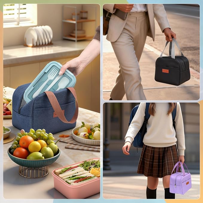 Bento Box Set for Women & Girl, 1100ml Stackable Containers Purple | Includes lunch bag, spoon, fork, sauce box,BPA-free & dishwasher safe,For adults.child, school, work, office, travel, picnic