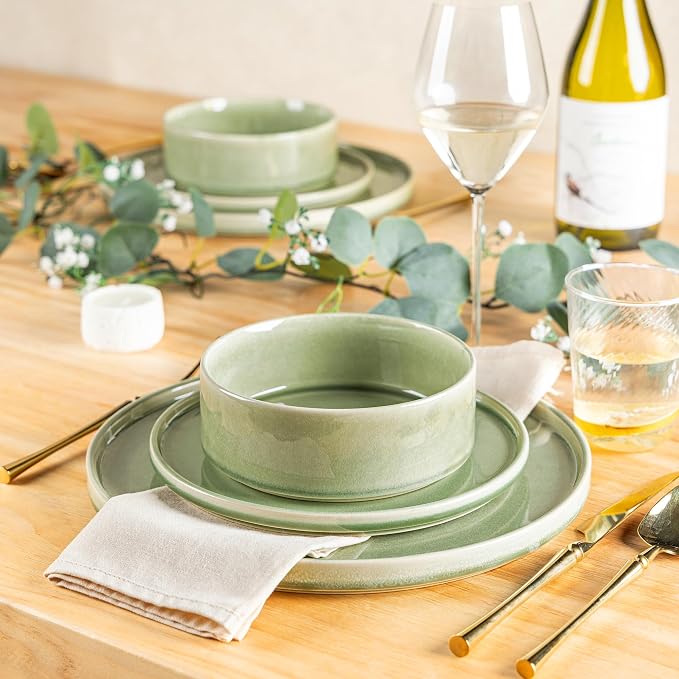 AmorArc Ceramic Dinnerware Sets for 6,18 Piece Plates and Bowls Sets Dishes | Stoneware Handmade Reactive Glaze Dishes Set | Highly Chip and Crack Resistant | Dishwasher & Microwave Safe