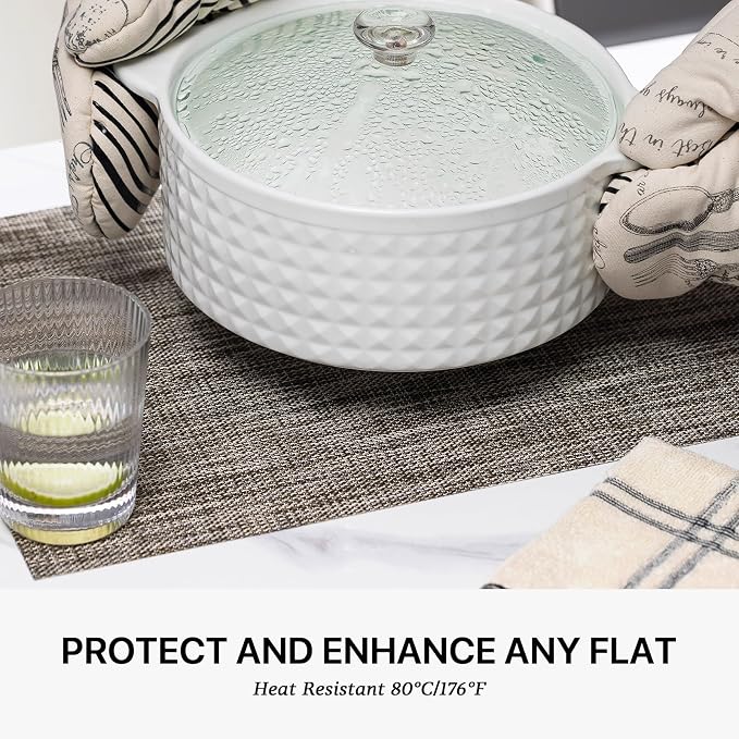 LEXMORE Placemats Set of 4 Vinyl/Plastic Woven Place Mats for Kitchen Table Indoor/Outdoor Washable Placemat Wipeable Dining Table Mats(Cappuccino)
