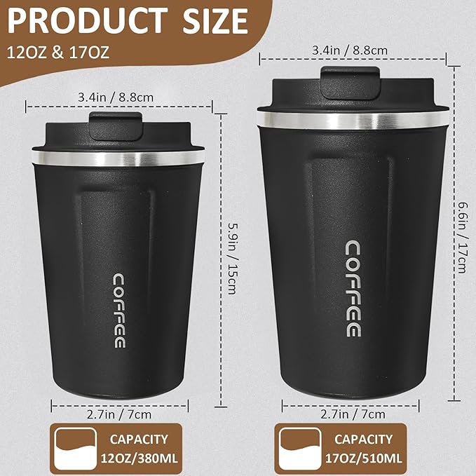 4 Pack Travel Coffee Mug 12oz Insulated Coffee Cup with Lid, Reusable Thermal Coffee Cup Stainless Steel Coffee Tumbler to Keep Hot & Cold Drinks for Car, Daily, Travel and Gifts, Multicolor