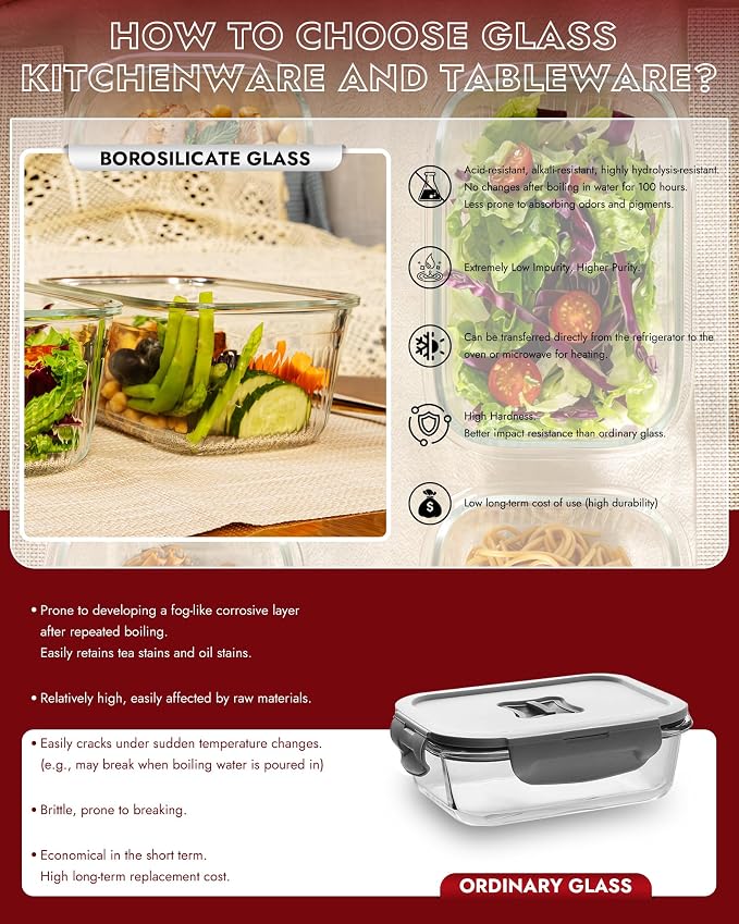 Airtight Glass Food Storage Set with Tempered Glass Lids, 4-Pack (2x4.7 & 2x9.3 Cup), Non-Toxic & Plastic-Reduced, Thermal Shock Resistant, Gift Ready