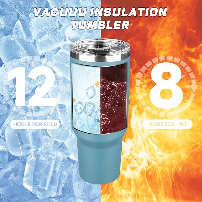 40 oz Tumbler with Lids and Straws, Stainless Steel Insulated Coffee Tumbler, Double Wall Vacuum Insulated Travel Mug Cup, Leakproof Thermal Coffee Cup for Hot and Cold Drinks (azure blue)