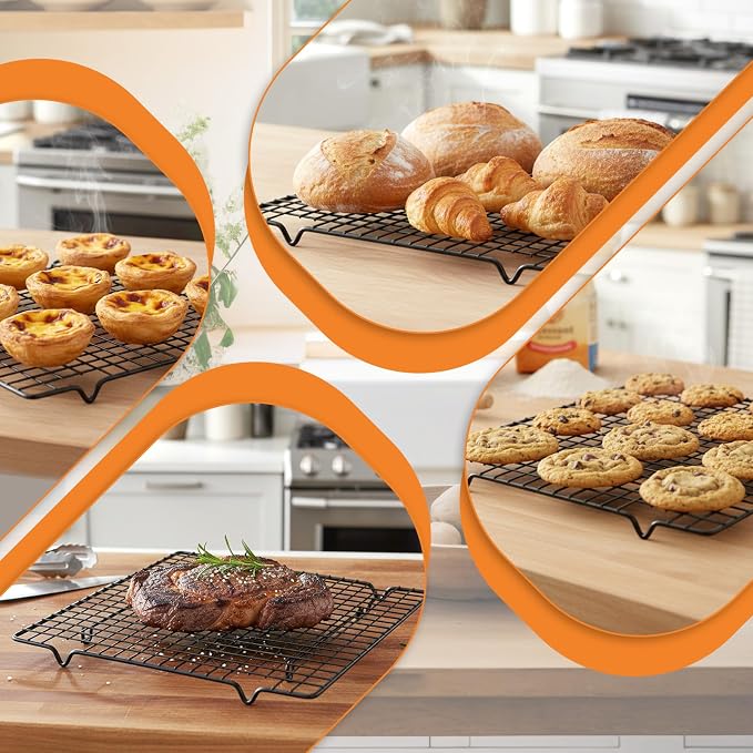 6 Pcs Metal Kitchen Baking Cooling Rack Square Wires 9.8 x 11 inches | Heavy Duty Wire Rack Baking Racks for Cooking, for Roasting Cooking Grilling Drying, Oven Safe(Black)