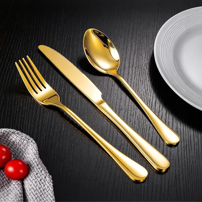 60-Pcs Gold Silverware Set - Stainless Steel Flatware Cutlery Set Service for 20, Mirror Polished Gold Flatware Set Include Forks Spoons Knives for Home, Wedding, Restaurant, Dishwasher Safe
