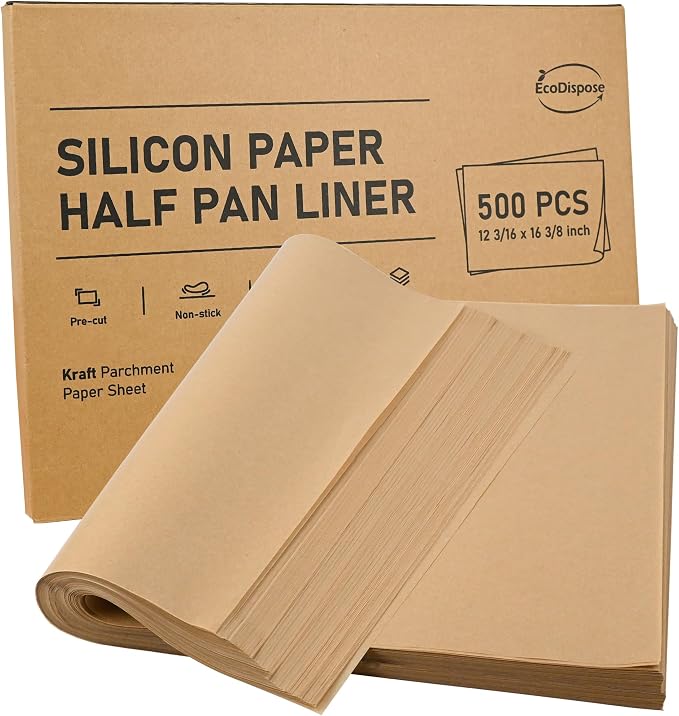 EcoDispose 500 Pcs Non-Stick Parchment Paper Baking Sheets 12-3/16"x16-3/8" | Unbleached, Heavy Duty, Pre-Cut, Greaseproof Full Pan liner for Bake