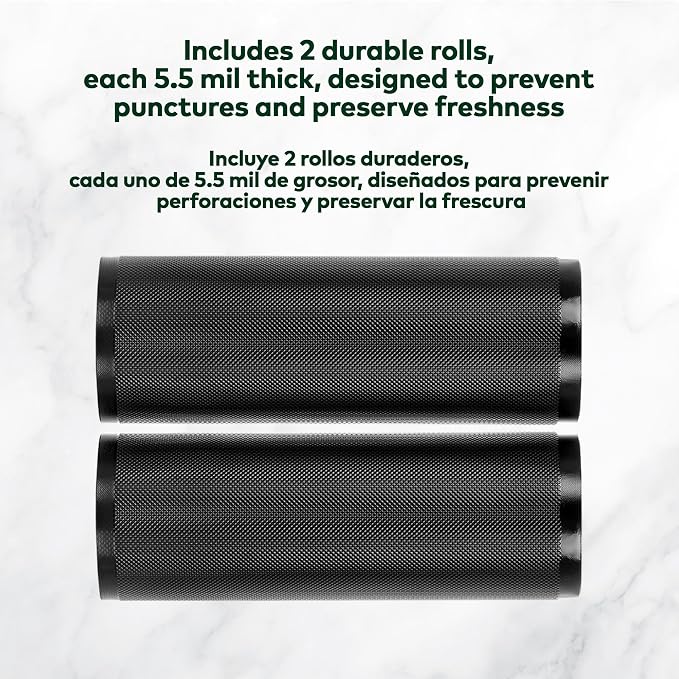 Vacuum Seal Rolls 11" x 25' 2 Pack (50 Feet Total) 5.5 Mil (Black & Clear) BPA Free Heavy-Duty Commercial Grade Sealer Rolls for Food Storage, Sous Vide, Meal Prep, Freezer Storage & Food Preservation