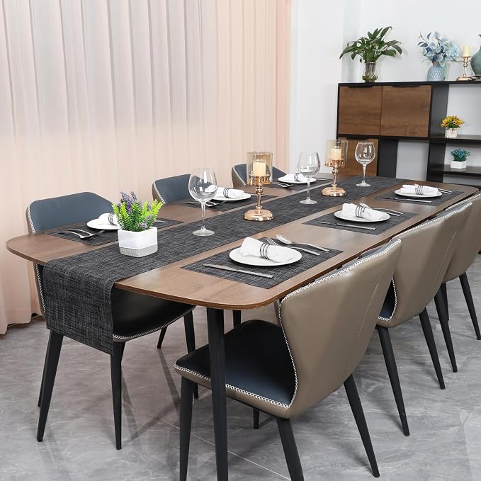 Myir JUN Placemats Set of 10 Kitchen and Dining Table Placemats | Vinyl Placemats Place Mats Indoor/Outdoor Set of 10 Washable Table Mats Non-Slip Place mats for Dining Table, Dark Gray-black