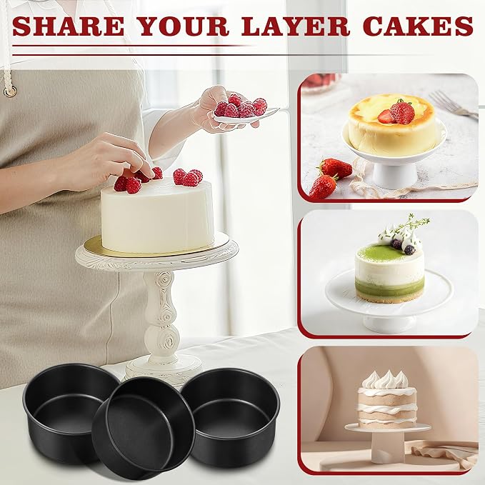 E-far 5 Inch Cake Pan, 3PCS Nonstick Stainless Steel Small Baking Cake Pans | Round Smash Baking Tins Bakeware for Birthday Layer Cake/Cheesecake, Straight Side & Non-Toxic, Leakproof & Easy Clean