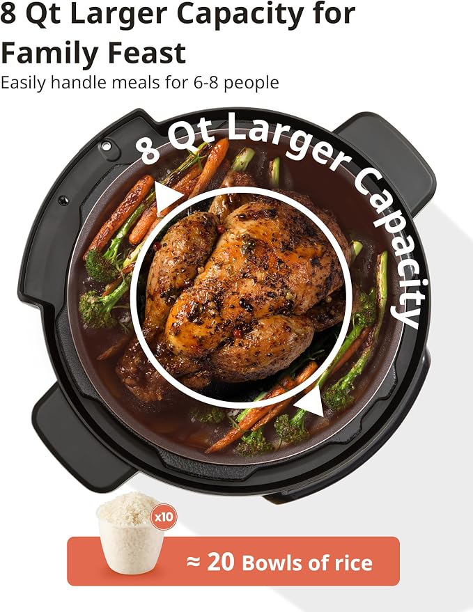 COMFEE’ 16-in-1 Electric Pressure Cooker with Non-Stick Pot for Yogurt, Rice, Slow Cooking, Steaming, and More, 8 Quarts