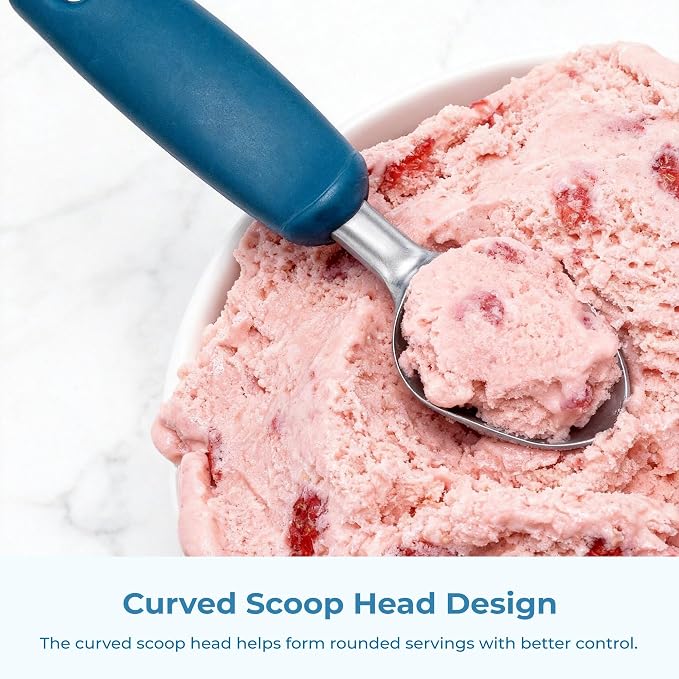 OOU Ice Cream Scoop, Stainless Steel Dessert Scoop with Premium Zinc Alloy Construction, Comfortable Ergonomic TPE Non-Slip Grip Handle, Blue
