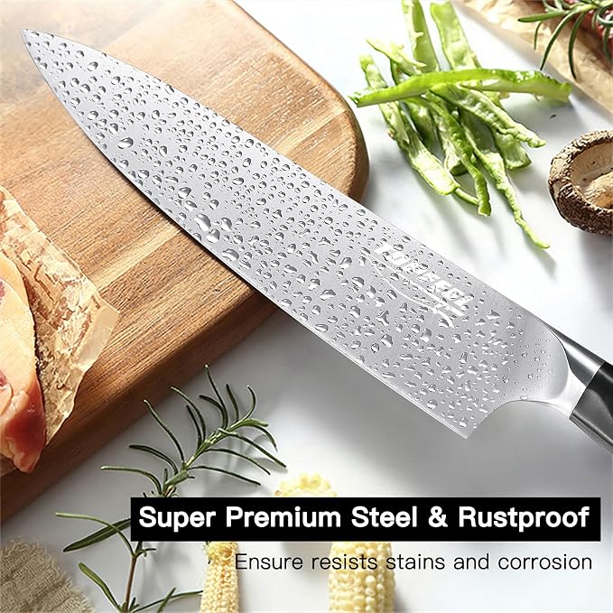 Topfeel 3PCS Chef Knife Set, German High Carbon Steel | Includes 8" chef, 7" santoku & 5" utility knives. Precision forged with full tang. Premium gift packaging for cooks