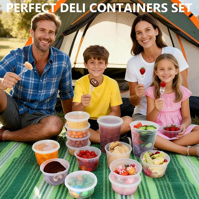 72 Sets (144-Piece) Deli Containers with Lids,8oz X 72 Set Each | Leak-Proof & BPA Free Airtight Takeout Plastic Food Storage Containers for Soup, Meal Prep, Microwave/Freezer Safe